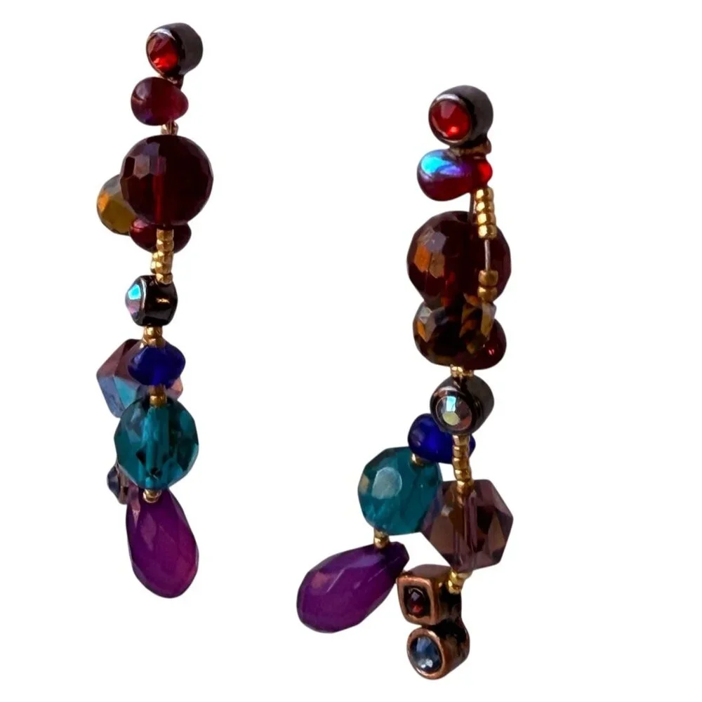 Vintage Chico’s Y2K Beaded Statement Earrings with Purple Red Blue Green Accents - Picture 5 of 8